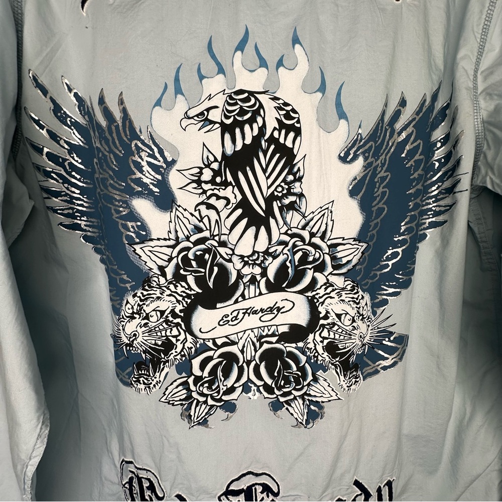 NWT Ed Hardy Embroidered Long Sleeve Button Up - Picture 5 of 9